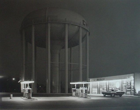 Georce Tice. Petit&#039;s Mobil Station.  1974 / printed 2010.  Platinum palladium print.  30 x 40 inches.
